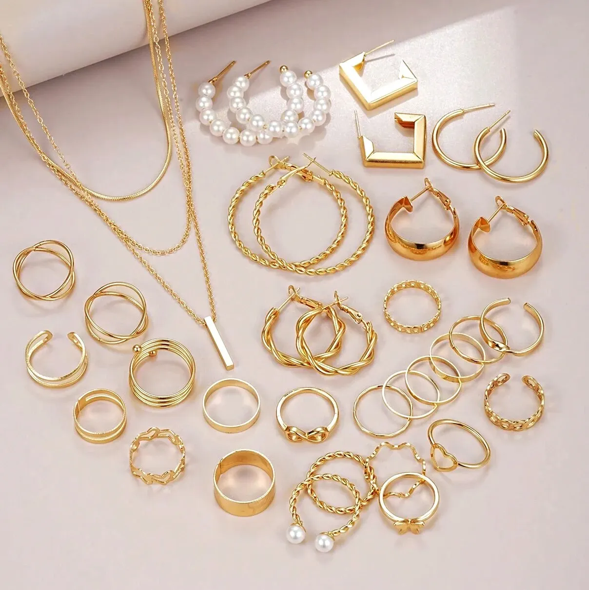 29 Piece Alloy Metal Style Women Earring Necklace Ring Earring Jewelry Set Women Daily Party Versatile Fashion Accessories