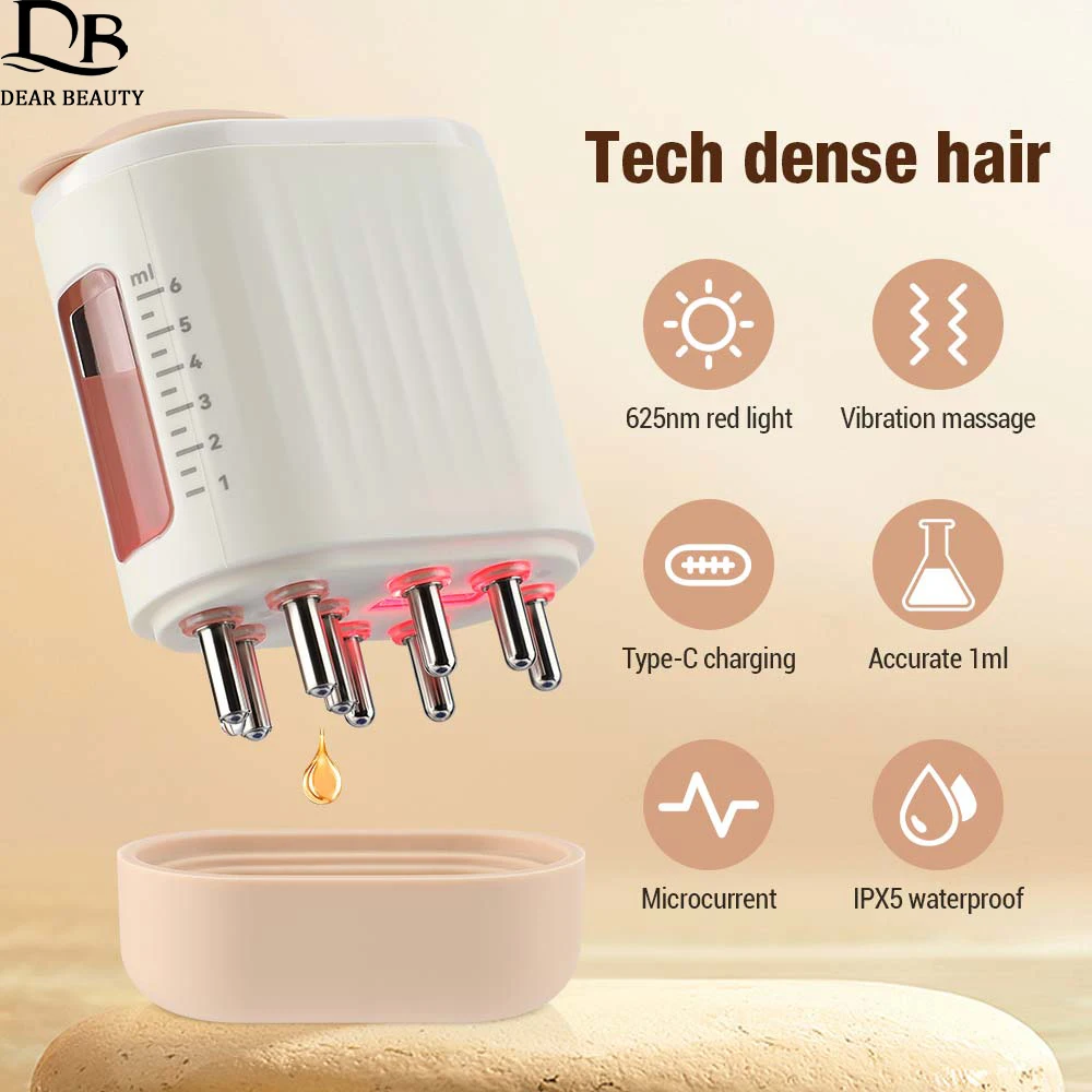 Microcurrent Head Massager 625nm Red Light Therapy Vibration Scalp Massage Comb Hair Growth Oil Liquid Applicator Brush 6/15ml