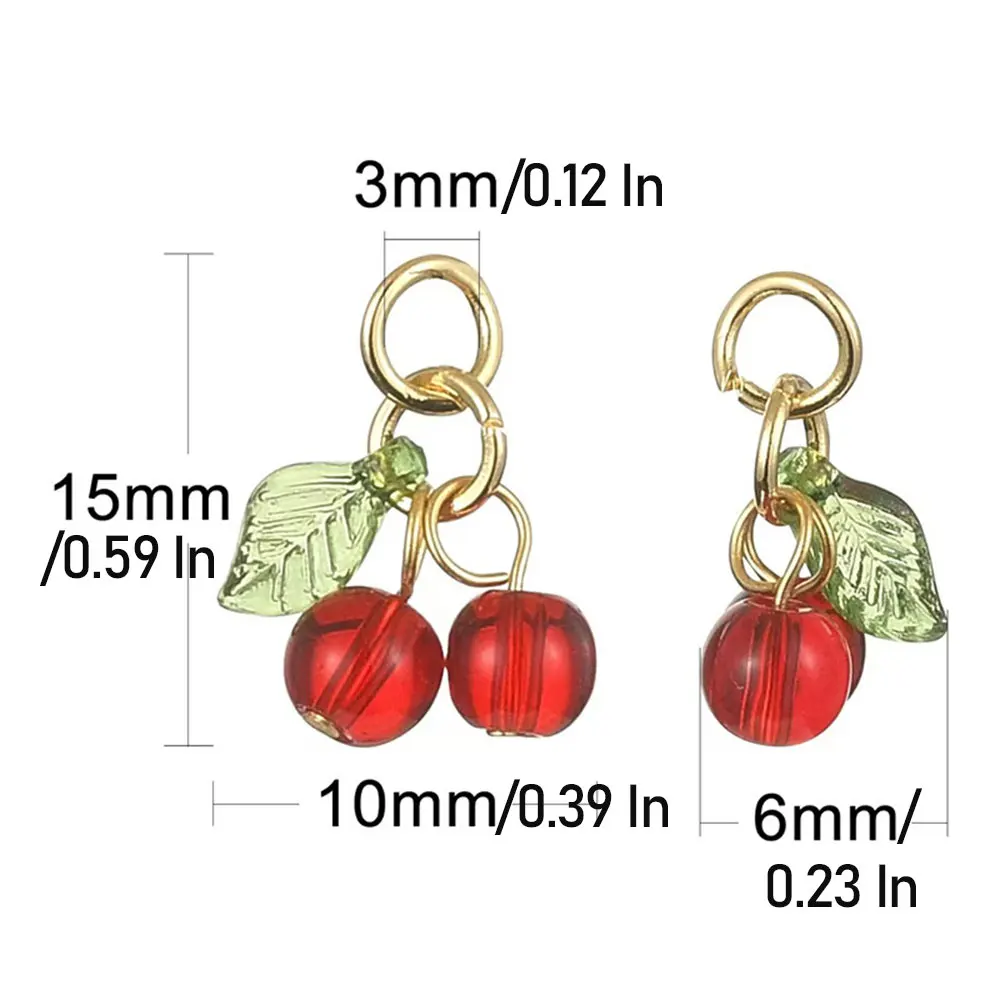 10Pcs Glass 3D Red Cherry Acrylic Charms for DIY