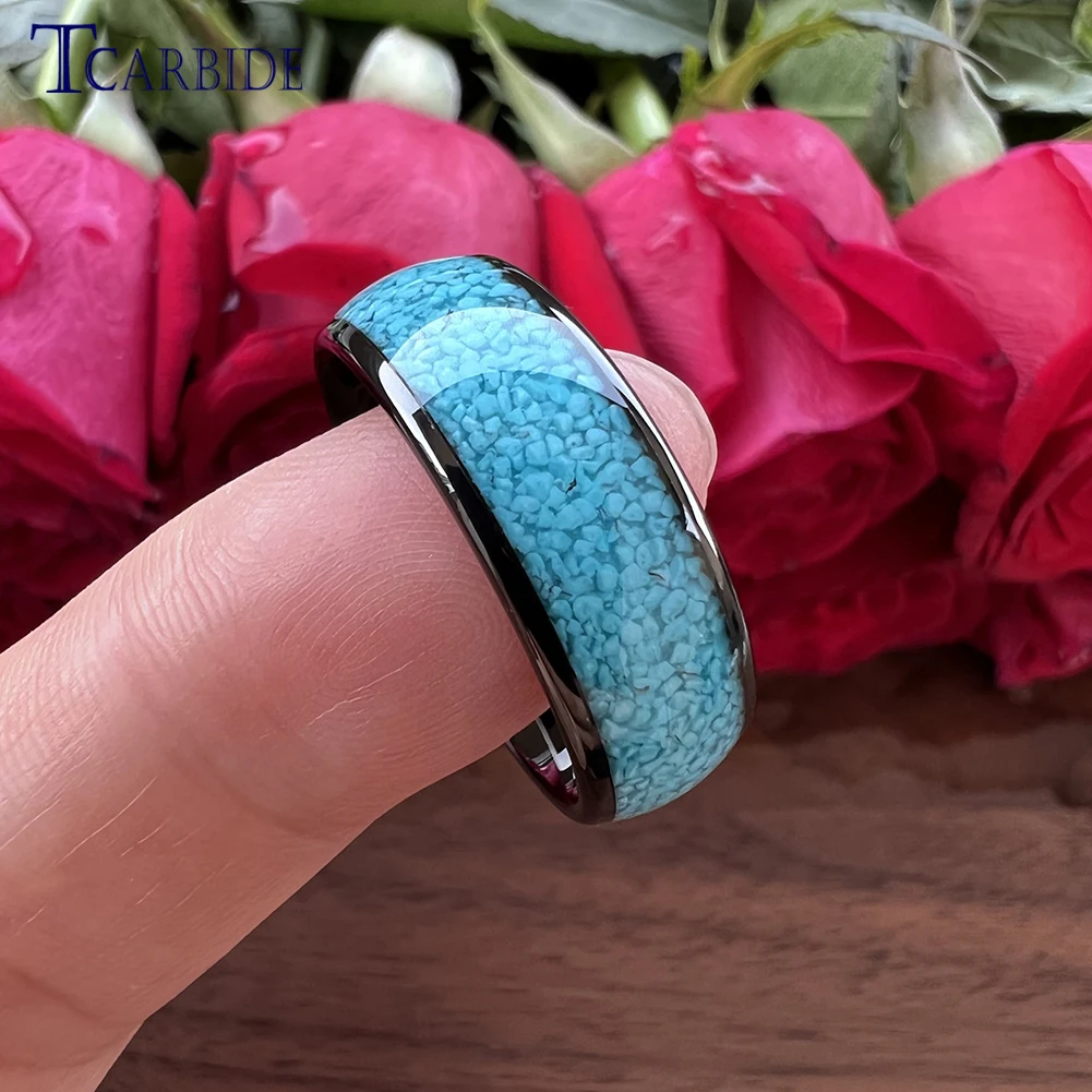 4MM 6MM 8MM Multicolor Turquoise Ring Men Women Beautiful Tungsten Engagement Wedding Band Domed Polished Finish Comfort Fit