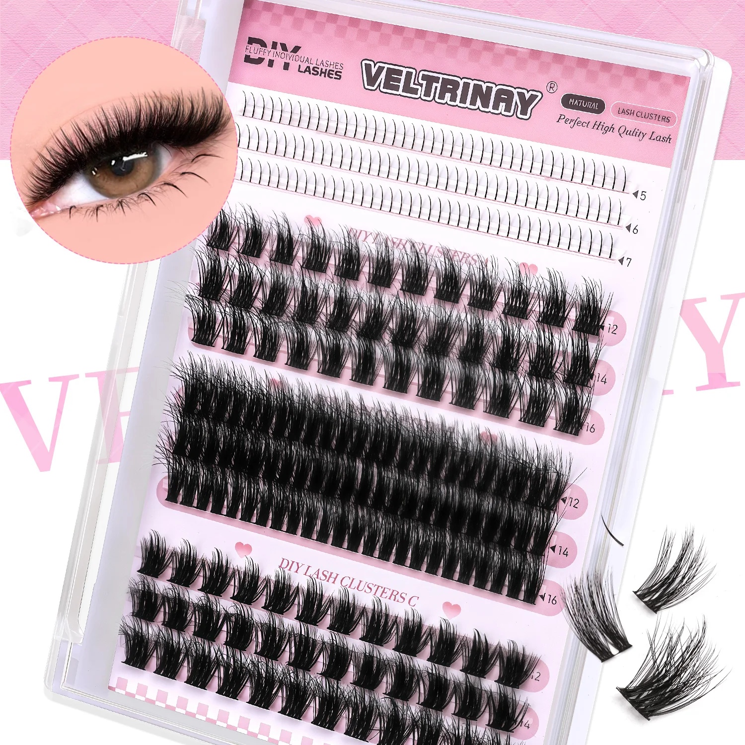 Veltrinay Plüsch-Wimpernbüschel, dicke Wimpernbüschel, gemischte Wimperntablett, obere und untere Wimpern, DIY-Cluster, Wimpern-Make-up