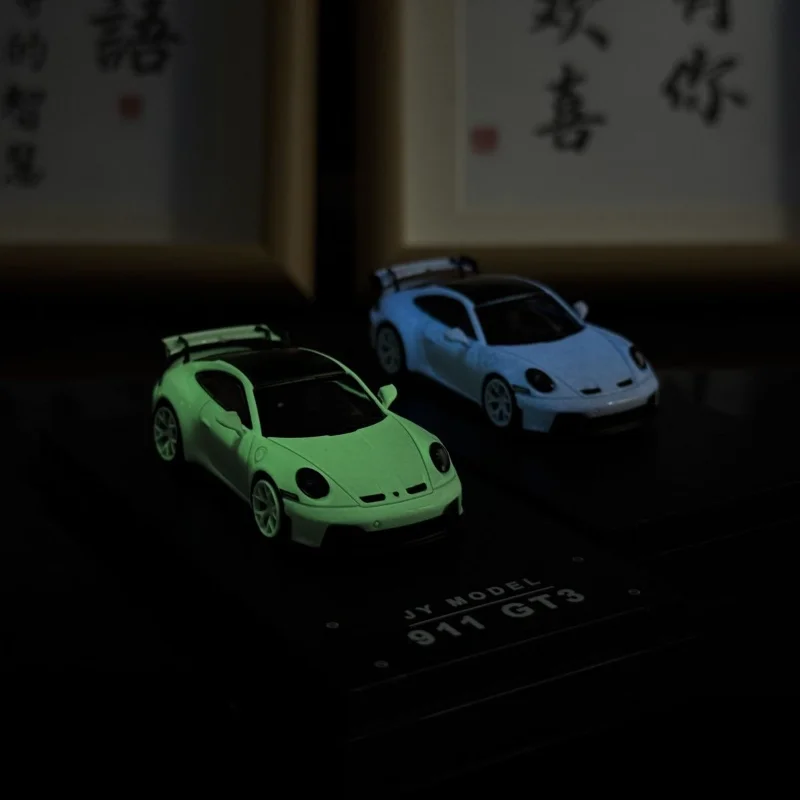 Diecast JY 1:64 Scale Porsche 911 GT3 Luminous Blue-green Alloy Car Model Collectible Toy Gift Souvenir Display Ornament