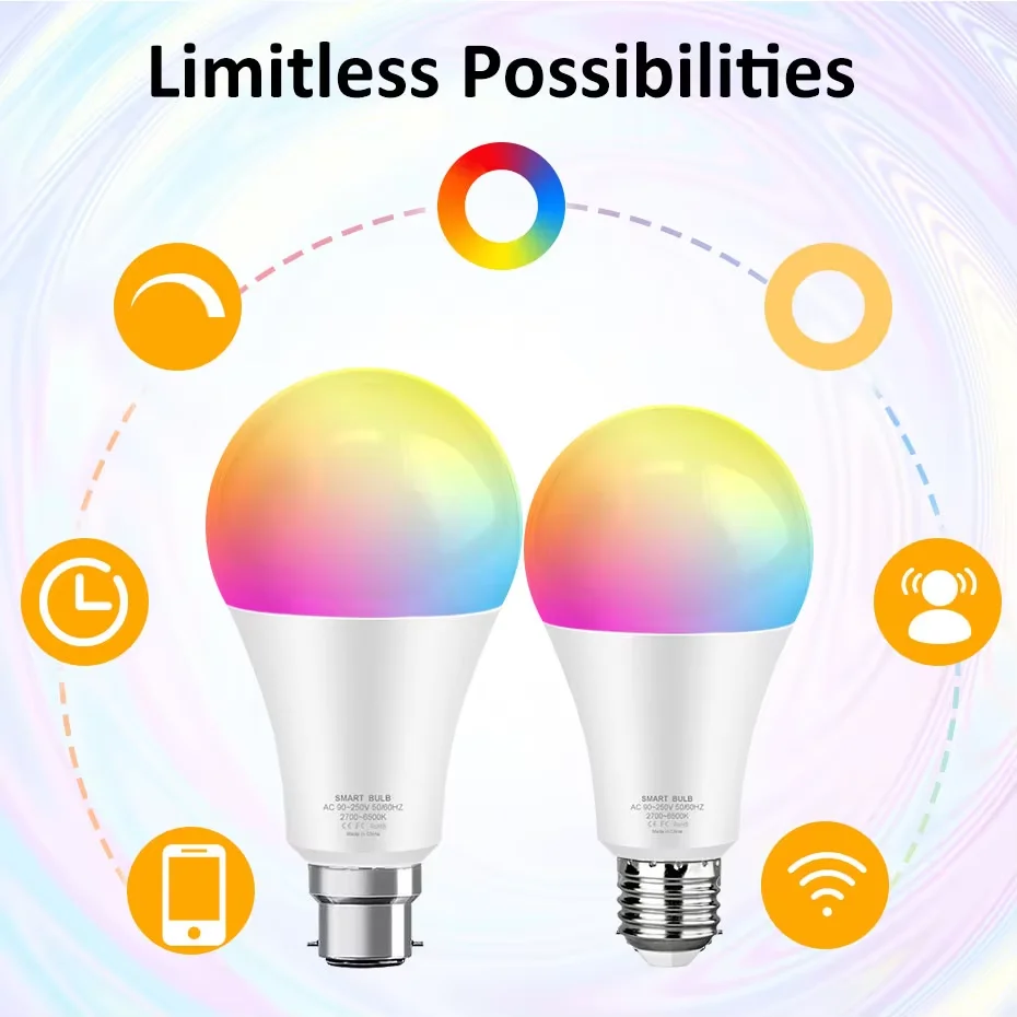Zigbee 3.0 Compatible Smart Light Bulb E27 B22 15W RGB Color Changing Dimmable Works with Alexa Google Home Voice Command