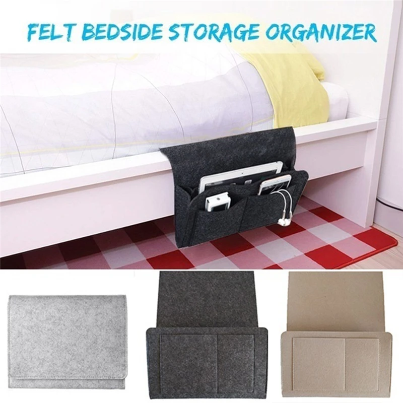 Felt Bedside Storage Organizer Bed Desk Bag Sofa TV Remote Control Hanging Caddy Couch Storage Organizer Bed Holder Pockets