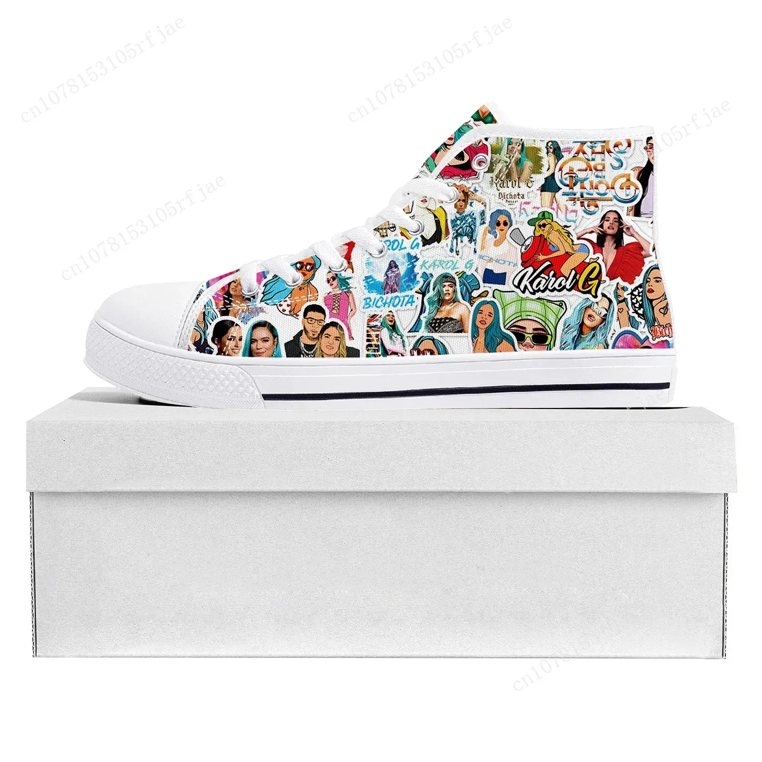 Karol G Singer Printed High Top High Quality Sneakers Mens Womens Teenager Canvas Sneaker Casual Couple Shoes Custom Shoe White