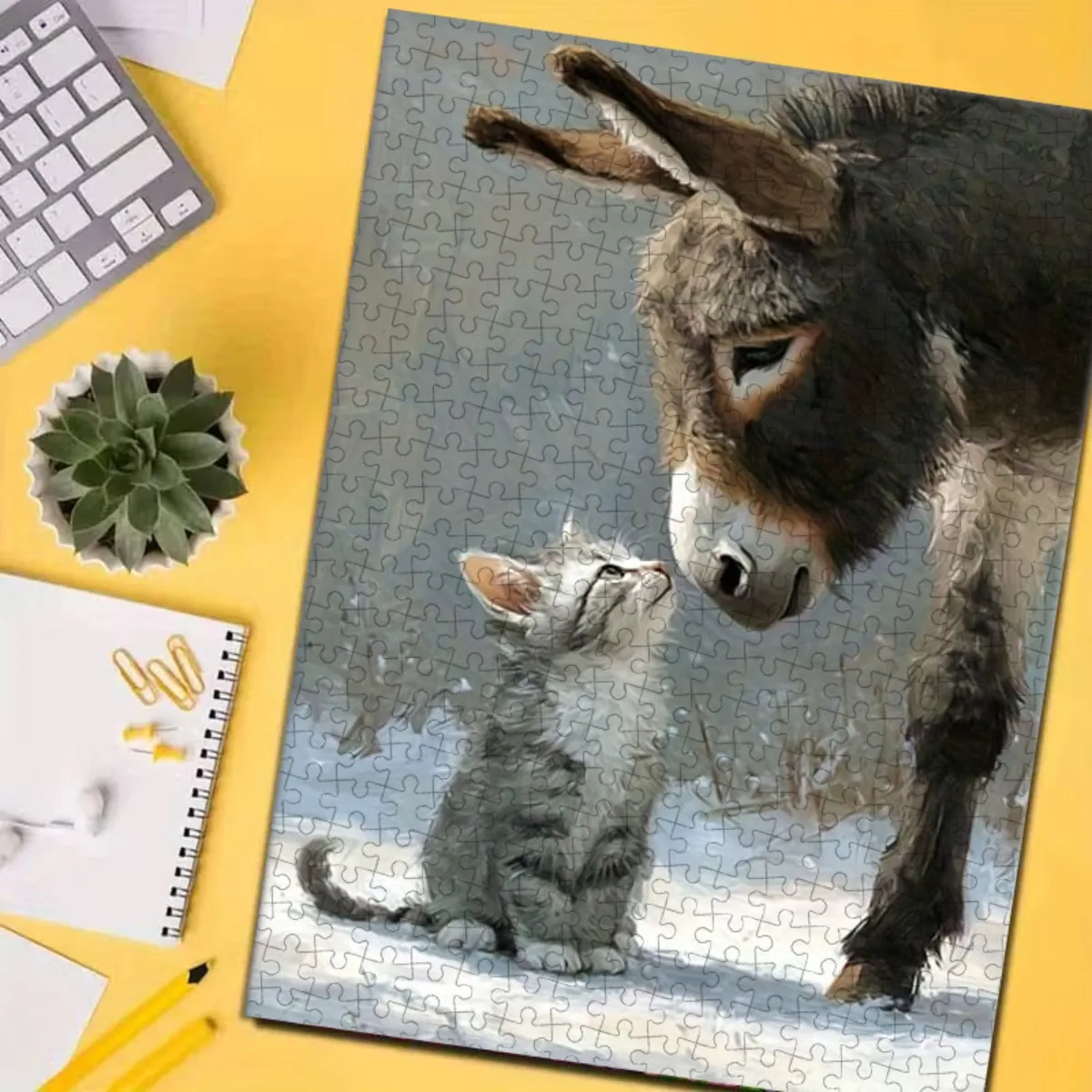 

1000 шт. пазл с милым котенком и осликом | Пазл Family Fun для взрослых, 27,56x19,69 дюйма, прочная бумага, легко собирается, идея