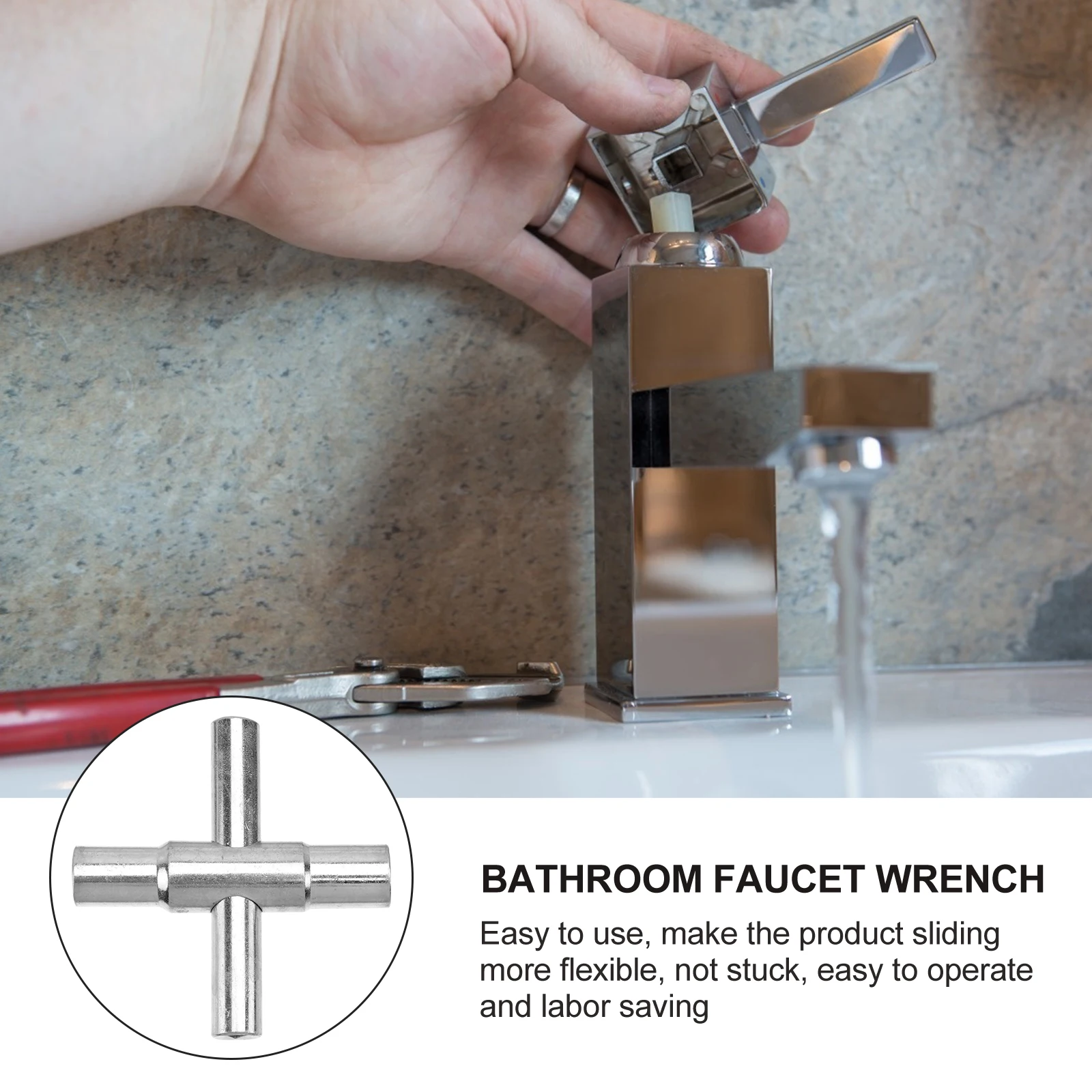 

4 In 1 Faucet Durable Silver Bathroom Ergonomic Handle Multifunctional Tool Cross Sewer Tube Professional Sliding Practical Hand