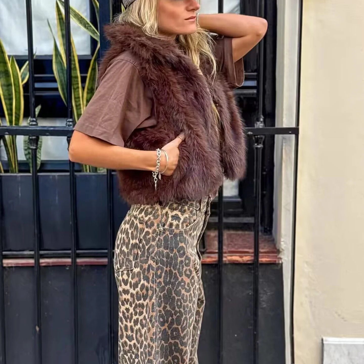 Gilet décontracté en fourrure artificielle pour femmes, nouveau col de trajet Sle, bouton unique, couleur Pure Z, automne 2025