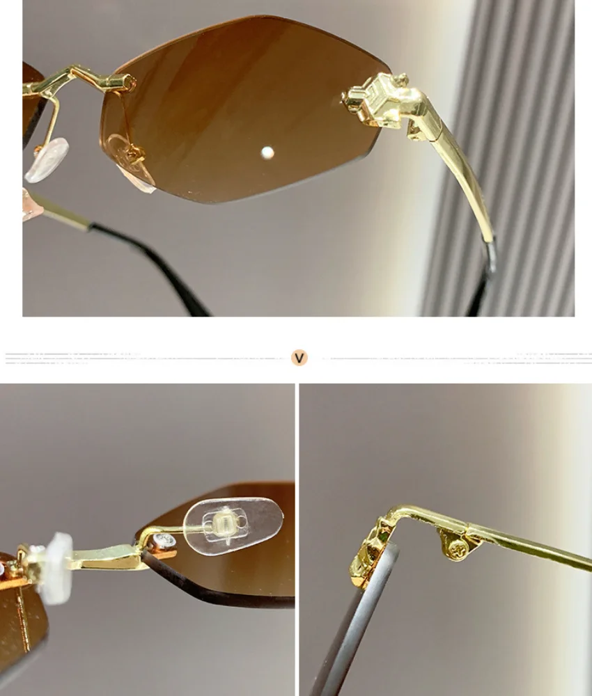 Small Frame Vintage Metal Shades Eyewear New Rimless Cut Edge Sunglasses Woman Personalized Sunglasses UV Protection