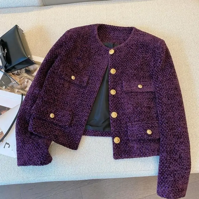 

French rich daughter purple small fragrant jacket women's 2025 autumn and winter new Korean high-end temperament short top