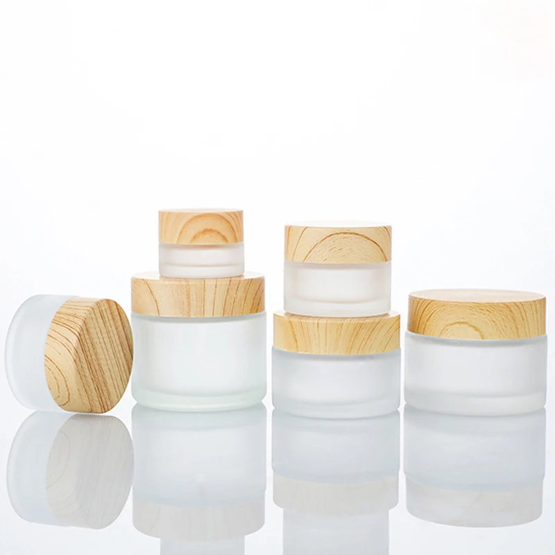 10g Wood Grain Lid 30g Glass Cream Bottle Cosmetic Jar 50g Scrub Sub-bottling Portable Travel Packaging Container