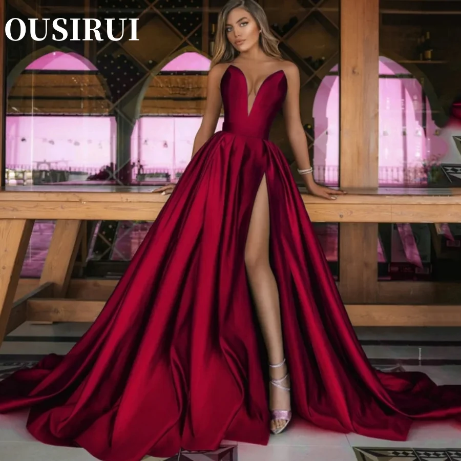 OUSIRUI Sexy Deep V Slit Long Skirt Wedding Dress with Elegant Temperament New Autumn and Winter Plus Size Womens