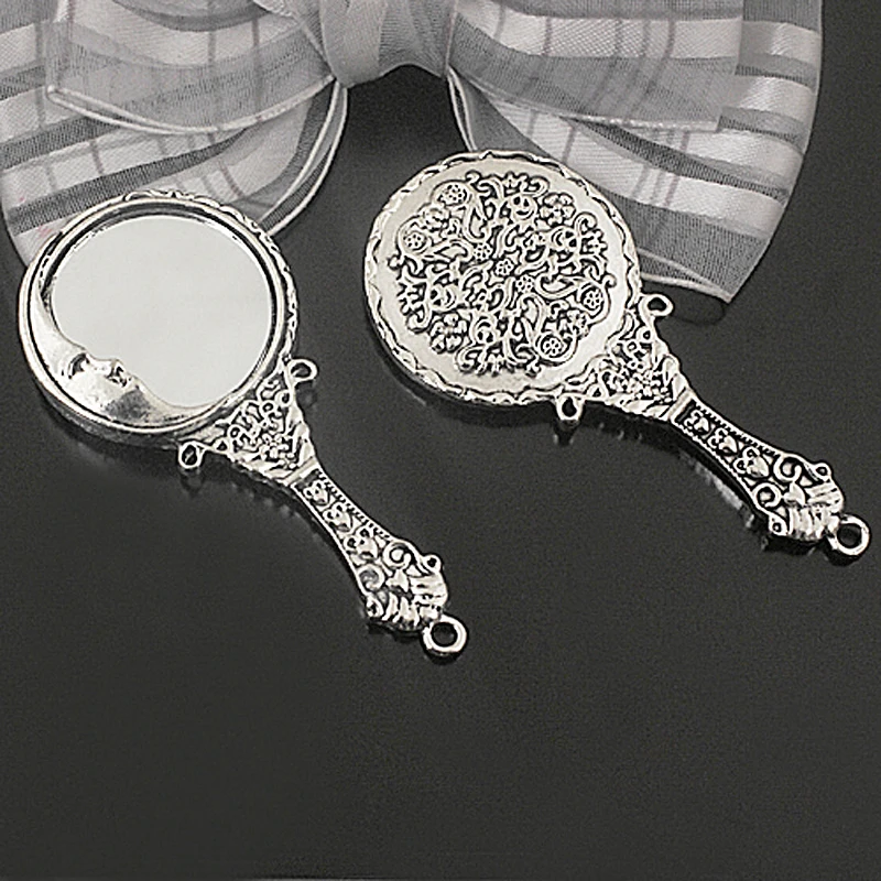 2PCS Oval and Round Zinc Alloy Antique Bronze Style Glass Mirror Charms Pendants Diy Jewelry Findings Accessories Wholesale