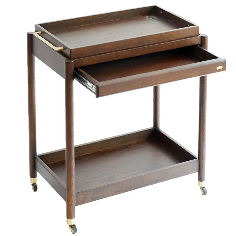 

American solid wood dining cart trolley household mobile kitchen tea cart commercial wine cart hotel restaurant hand push