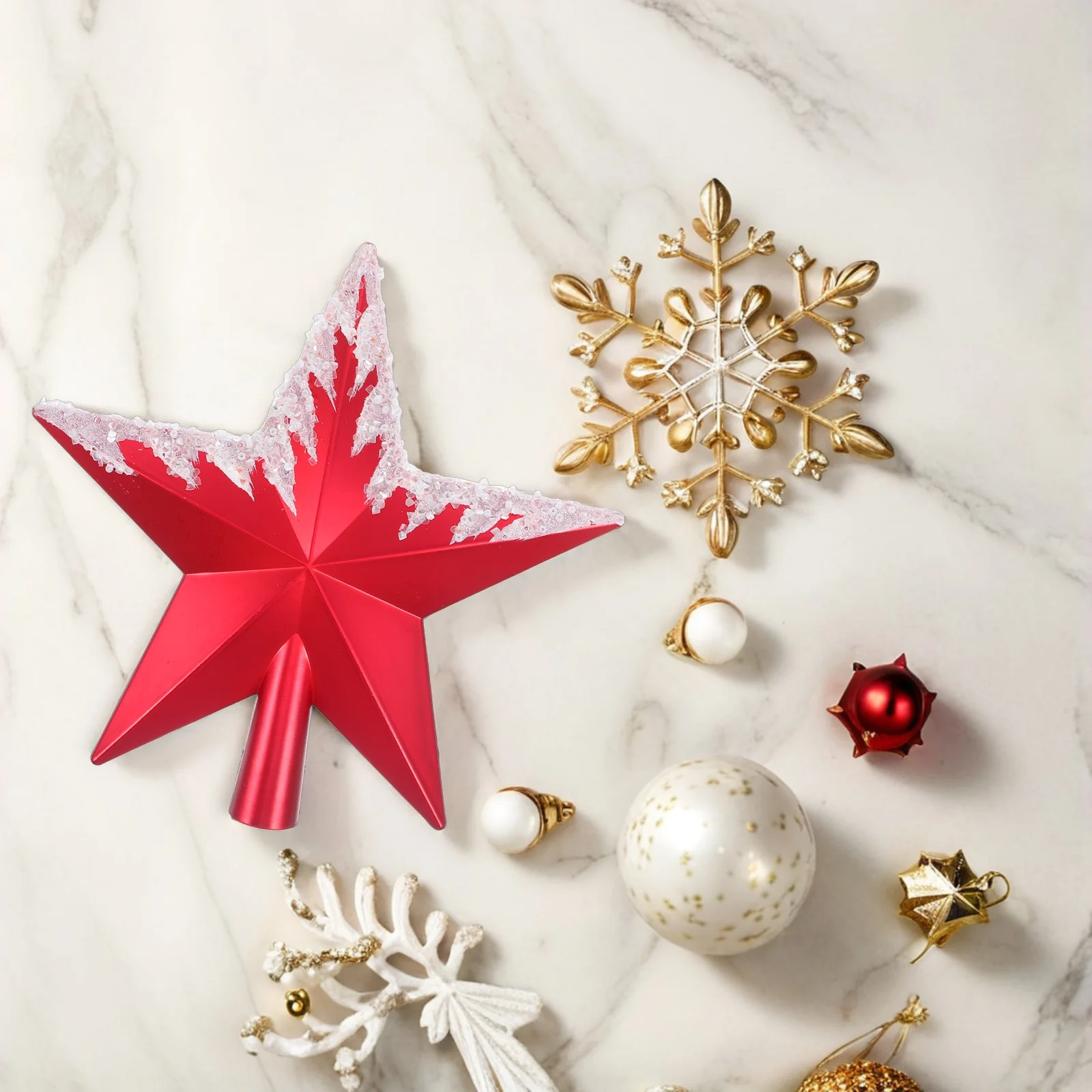 

Christmas Tree Topper Star Pointed Snowflake 3D Glitter Ornament Holiday Christmas Tree Decoration Xmas Party Treetop