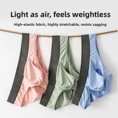 Bamboo Fiber Summer Thin Briefs Men 2-in-1 Front Opening Splicing Men Front Opening Panties Lingerie Breathable