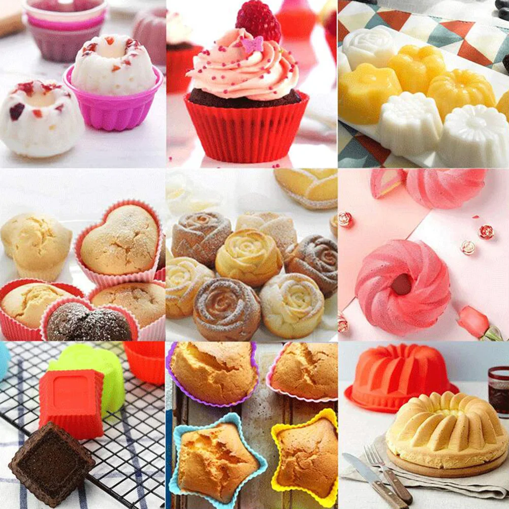 

24 Pcs Silicone Cake Cup Muffin Cups for Baking DIY Molds Moulds Cakes Lining Muffins Cupcake Cases Trays