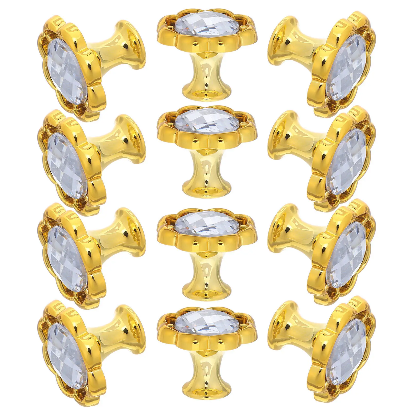 12Pcs Flower Shape Drawer Knob Elegant Rhinestone Cabinet Handle Replacement for Kitchen Wardrobe Drawer Decorative Handles