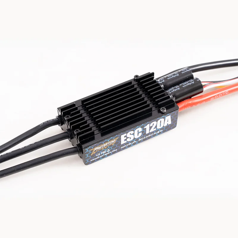 FMS Predator 120A RC Plane Brushless ESC, 120A Continuous Current, 3-8S Lipo Compatible for Big Fixed Wing Airplane