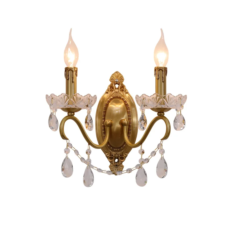 French Neoclassical Postmodern Crystal Copper Lights Bedroom Bedside Mirror Front Corridor Aisle Wall Lamps