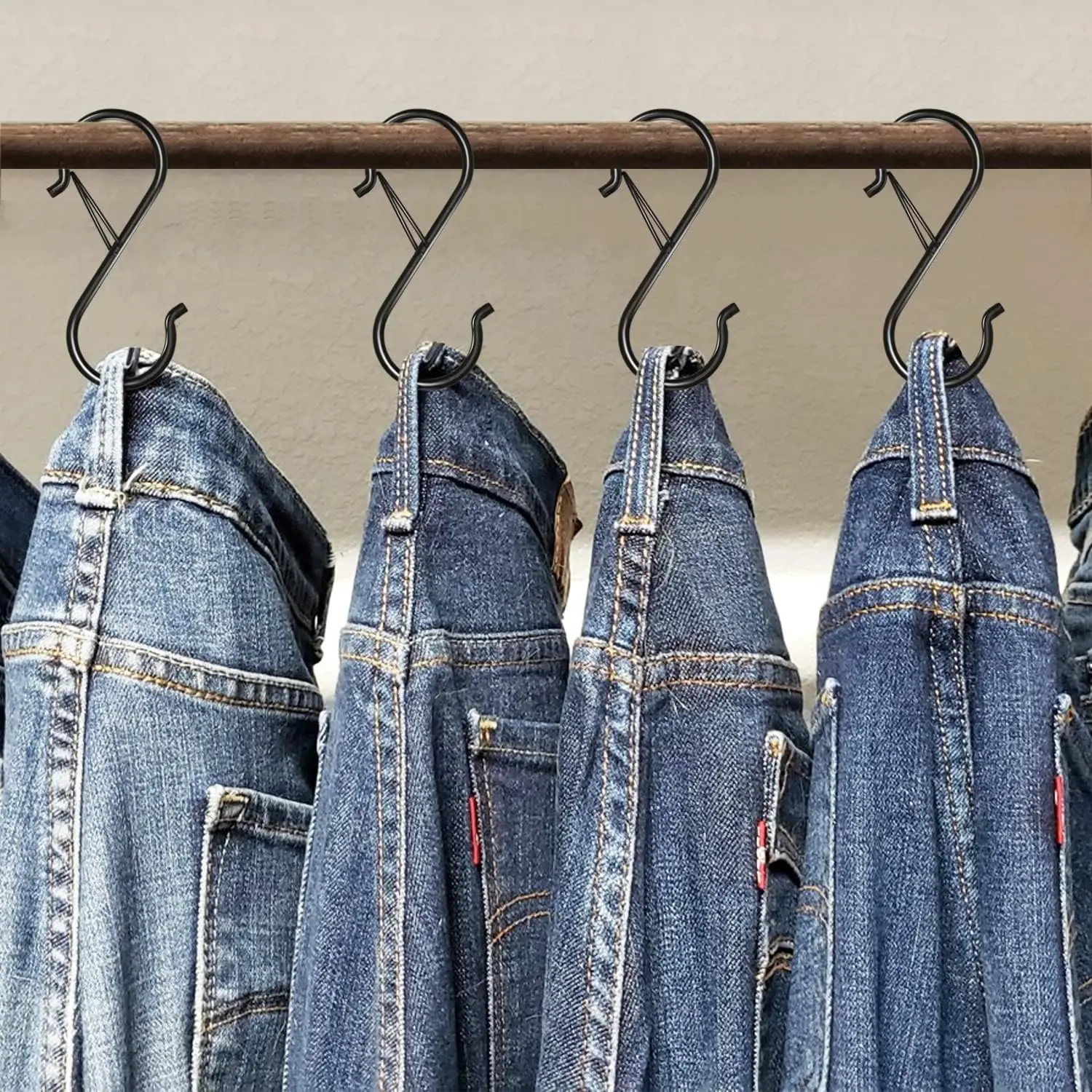 8-Pack 3.5" Black S-Hooks, Heavy Duty Metal with Safety Buckle for Hanging Plants, Kitchen Utensils & Clothing