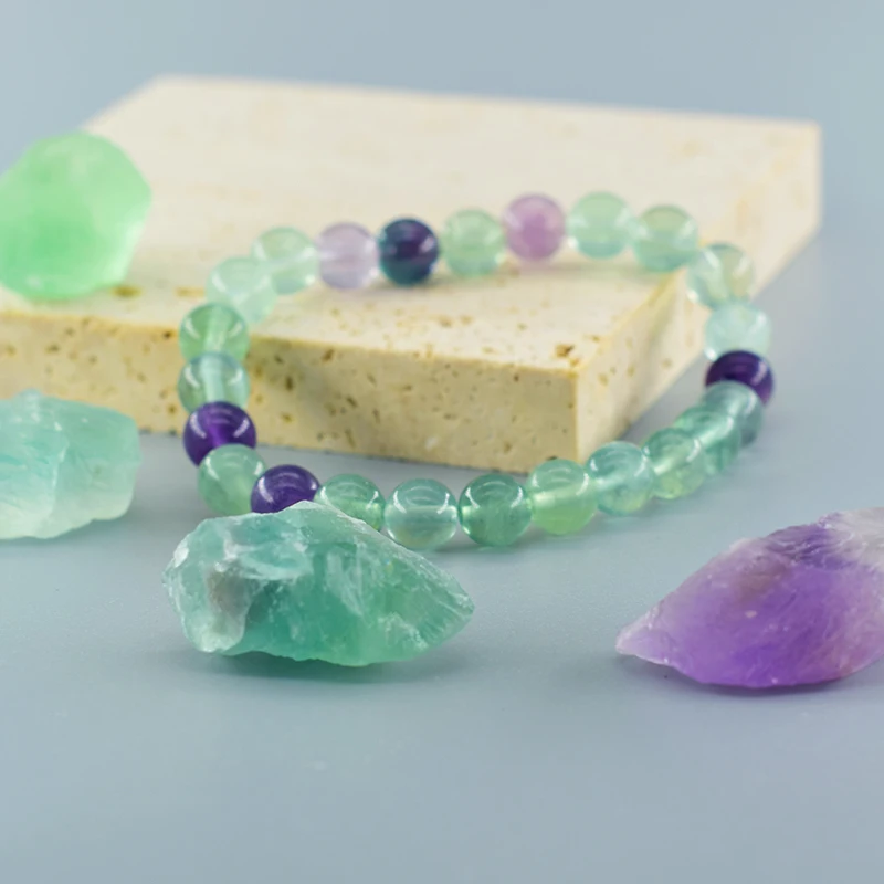 Pulsera de fluorita con cuentas de piedras naturales, joyería para mujer, cuentas de ágatas de cristal de amatista, brazalete curativo energético