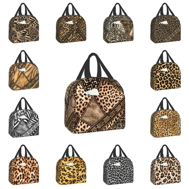 

Ethnic Animal Ornaments Leopard Print Lunch Bags Women Thermal Cooler Insulated Lunch Boxes for Kids School Picnic Storage Bag