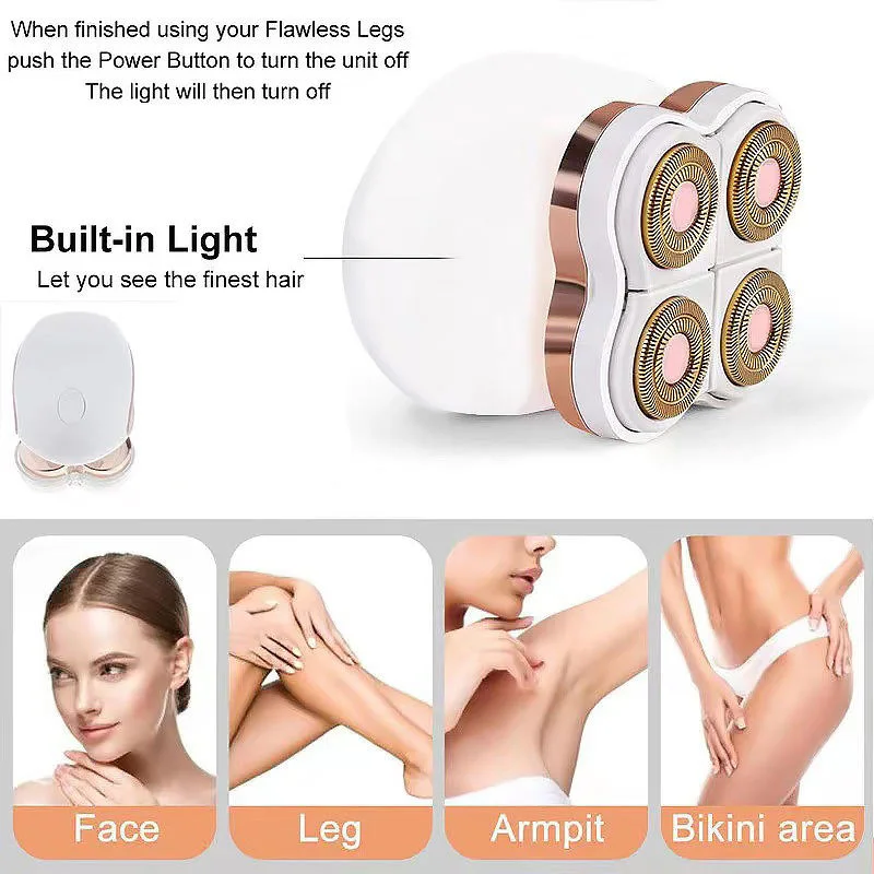 USB Rechargeable Full-Body Shaver, 4 Blades, 360 ° Rotating Electric Hair Remover for Women's Face, Chest, Armpits, Bikini Area, Legs, Arms - Wet/Dry Use, Travel-Friendly Design, Hair Removal Tool, Elegant Trimming Tool, Durable Construction