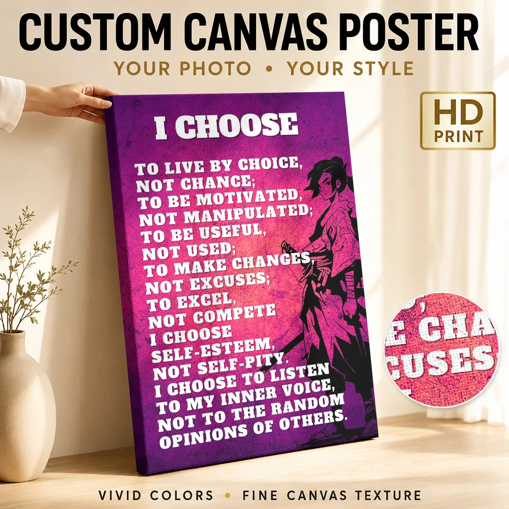 I Choose To Live By Choice Framed Canvas Print Customized Photo Japanese Illustration Wall Art For Workspace Housewarming Gift