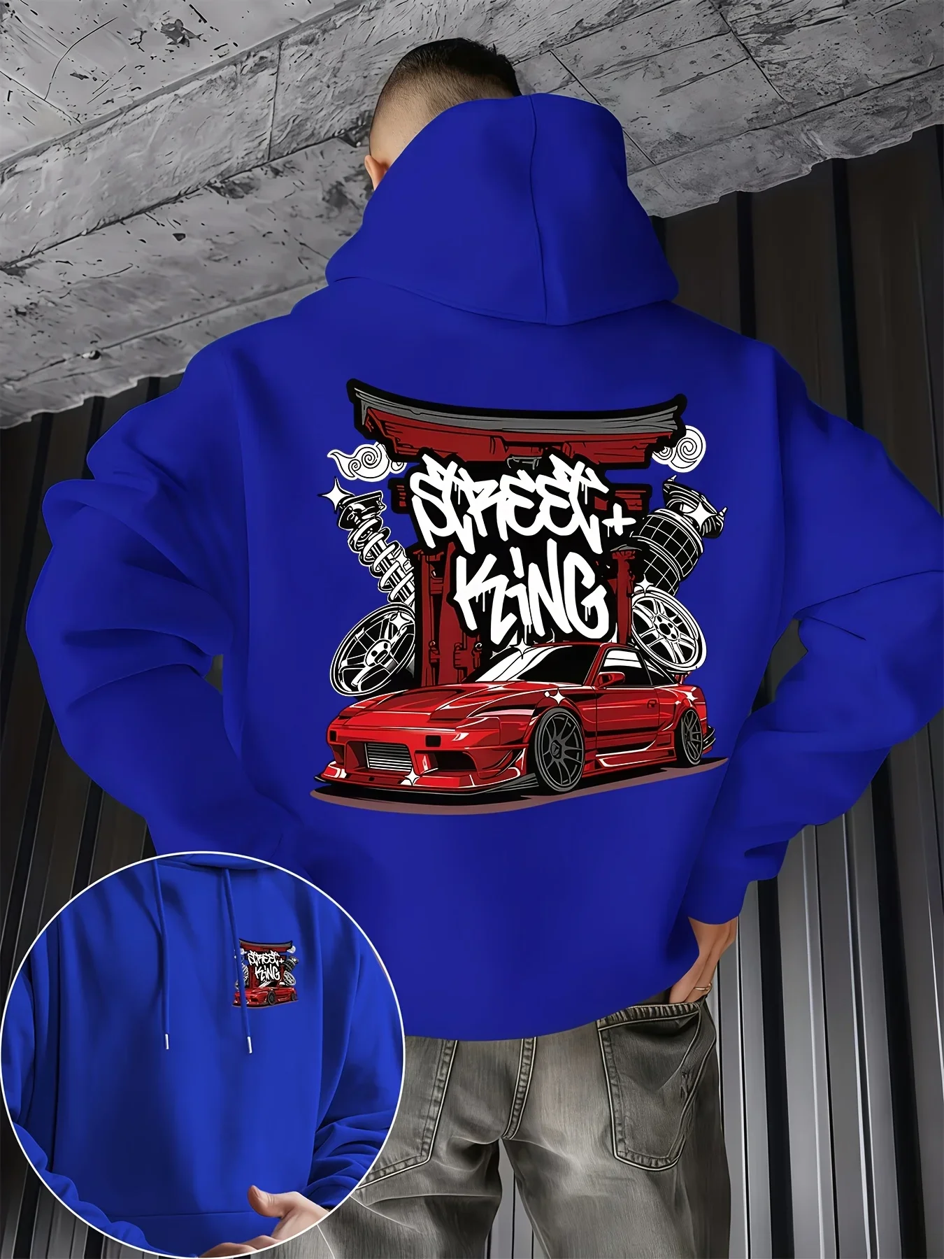 Korea US Hot Selling Street King JDM Drift Car Graphic Hoodie Japanese Torii Gate Print Pullover Hoodie Unisex Loose Hoody