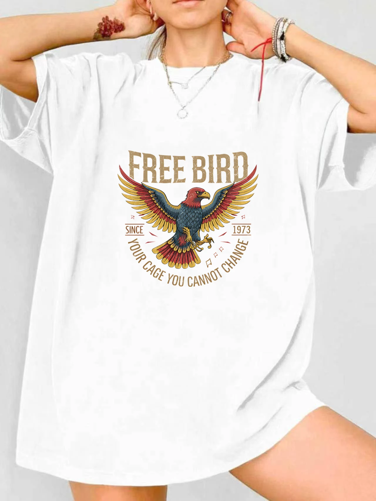 

【JYDX112310】Creative Eagle print plus size women's round neck summer casual short sleeved street fashion versatile T-shirt
