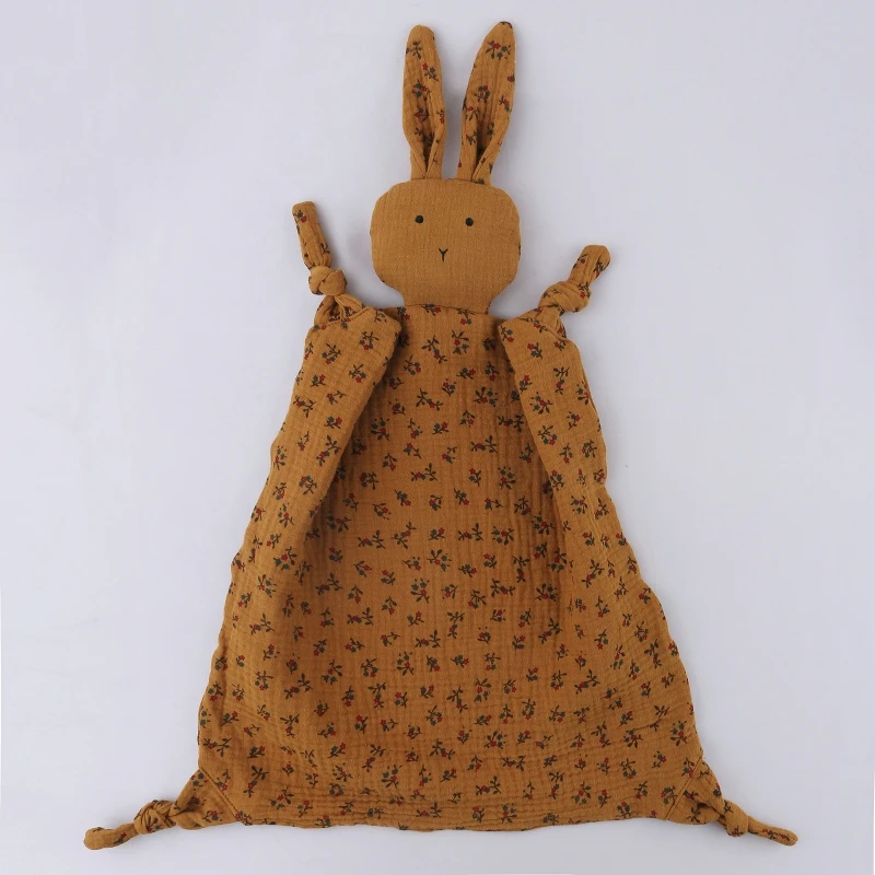 Bavoir en coton doux pour bébé, poupée lapin en peluche, serviette apaisante pour nouveau-né, couverture sécurité