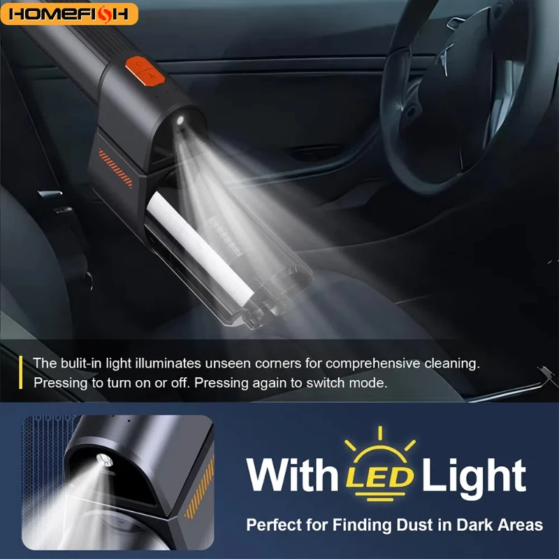 18000PA High Power Handheld Car Vacuum Cleaner Cordless with LED Light 8 in 1 Portable Vacuum 3 Speeds 180°Foldable 2H Fast Char
