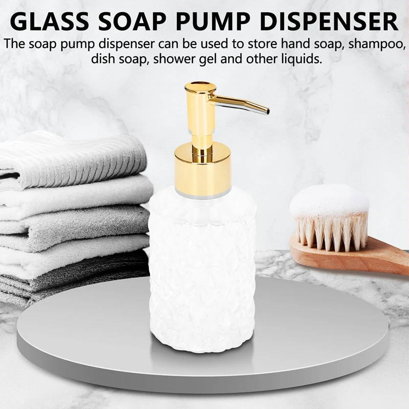 

Multipurpose Mesa Soap Dispenser Easy To Clean Glass Soap Pump Dispenser Perfect For Kitchen And Bathroom (Gold)