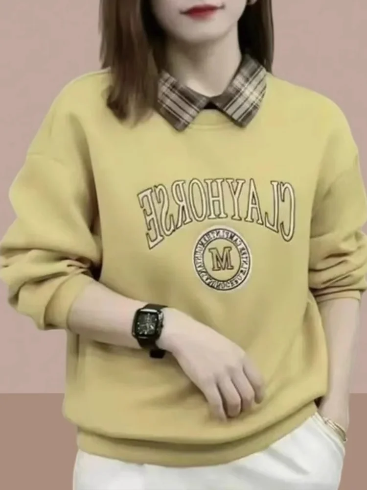 Fce اصطف هوديي طوق وهمية قطعتين صغيرة الحجم العصرية المرأة فضفاضة تناسب مطبوعة طويلة Sve الشتاء Jaet