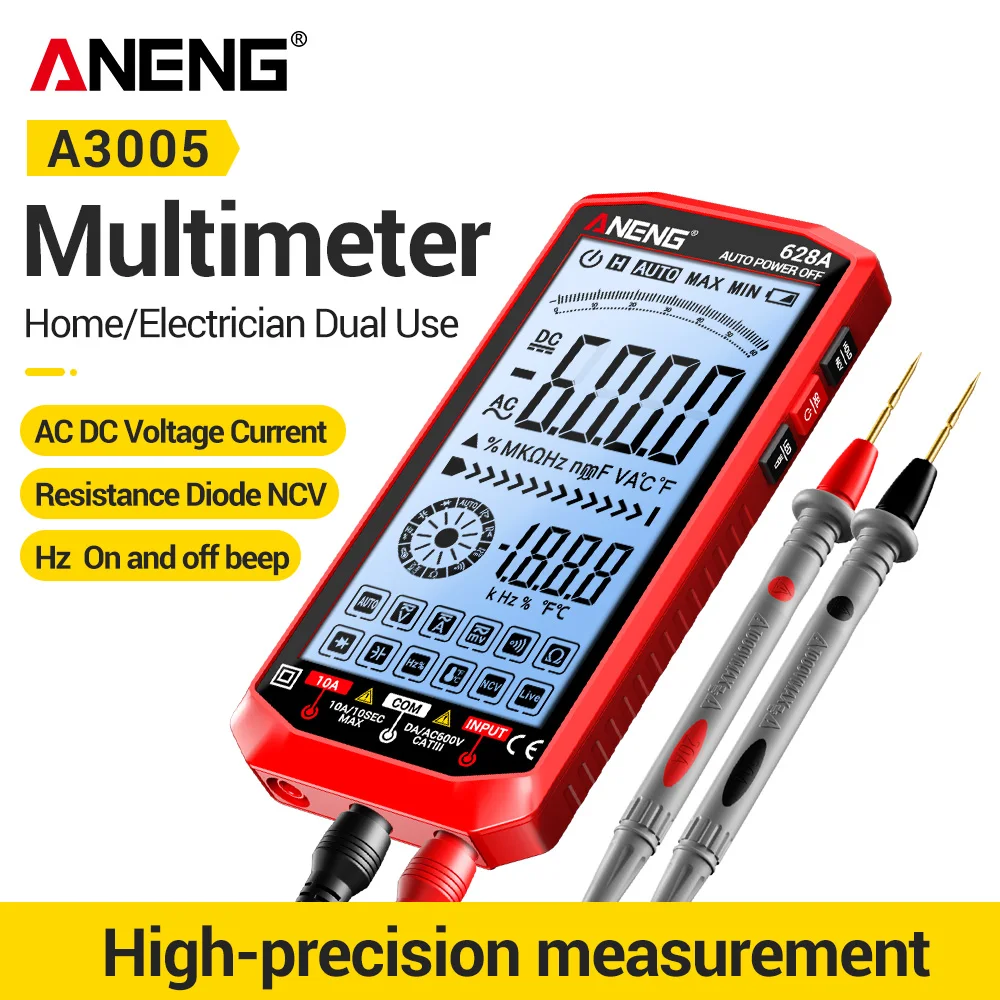 ANENG 628A Digital Multimeter NCV AC/DC Voltage Current Hz Diode Resistance High Definition Large Screen Auto Measuring Tools