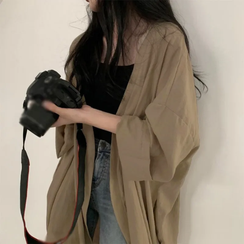 Women\'s Cardigan Summer Loose Long Sleeved Jacket Shirt Solid Color Thin Windbreaker Sun Protection High Quality Clothing