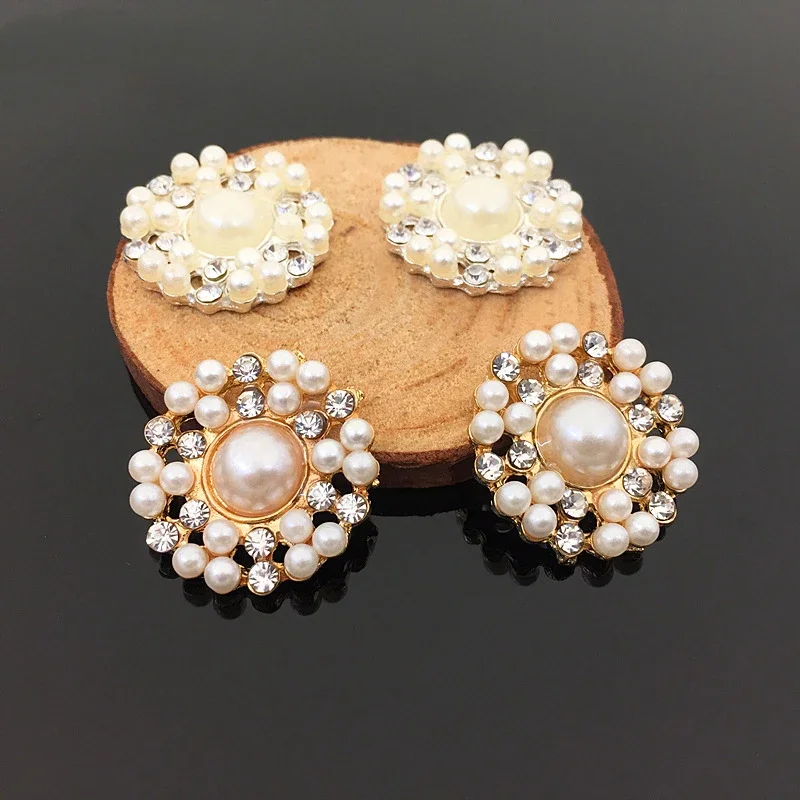 

Engood 100Pcs 22mm Double Pearl Round Rhinestone Buttons Wedding Decoration DIY Hair Accessories Sewing Trim Embellishment Craft