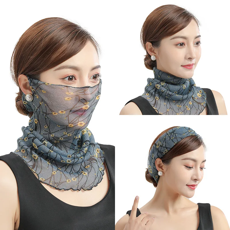 Ladies Chiffon Scarf Summer Neck Collar  Face Cover Silk Scarf Sunscreen Variety Sun Protection Scarf Mesh Handkerchief Pareo