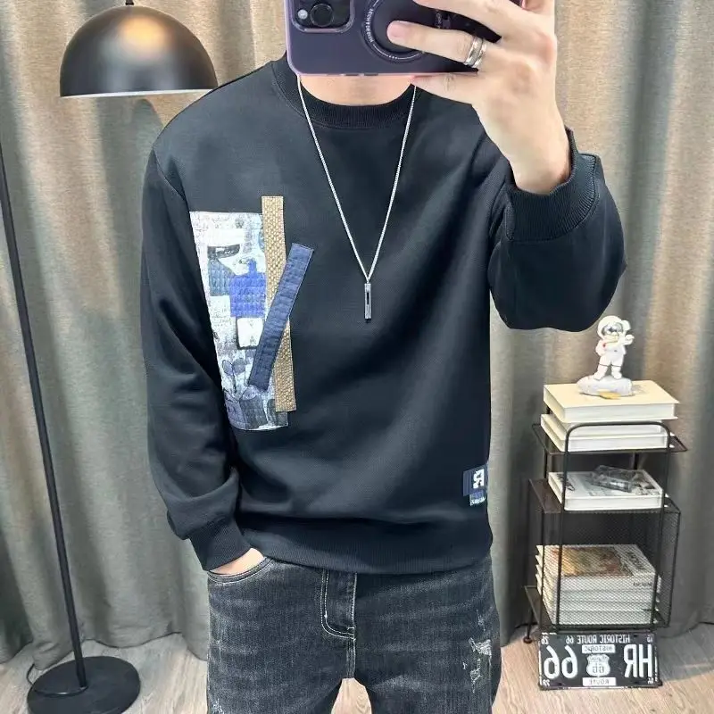 بلوزات ضيقة للرجال الخريف الشتاء بلايز الكورية نمط ألوان الباستيل عالية الجودة الجمالية قميص العرق الجرافيك رجل البلوز #2