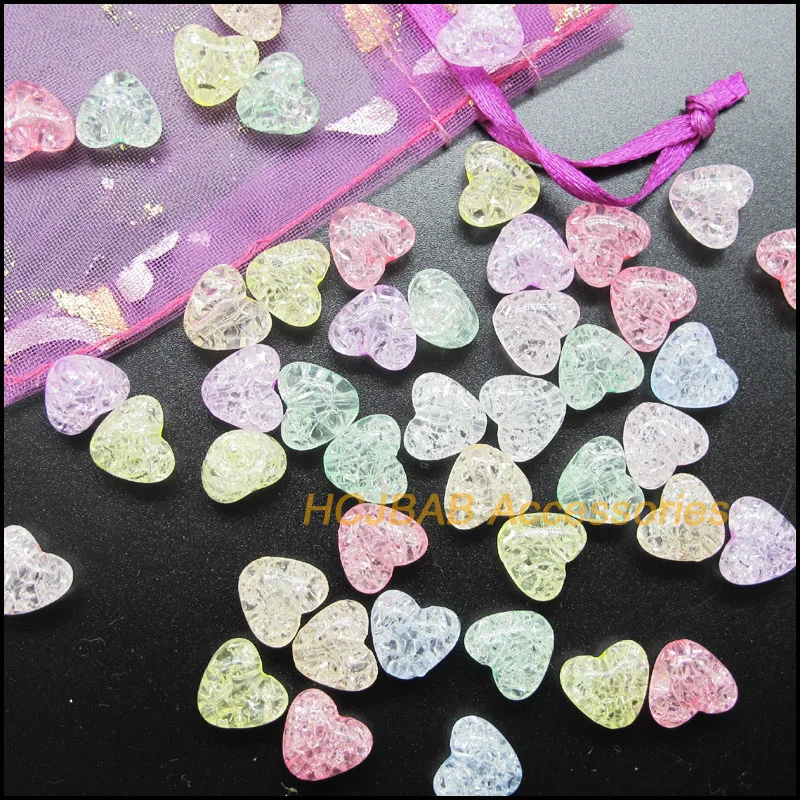 50Pcs Shivering Mixed Smooth Tiny Heart Acrylic Plastic Spacer Beads Charms 9.5x10.5mm