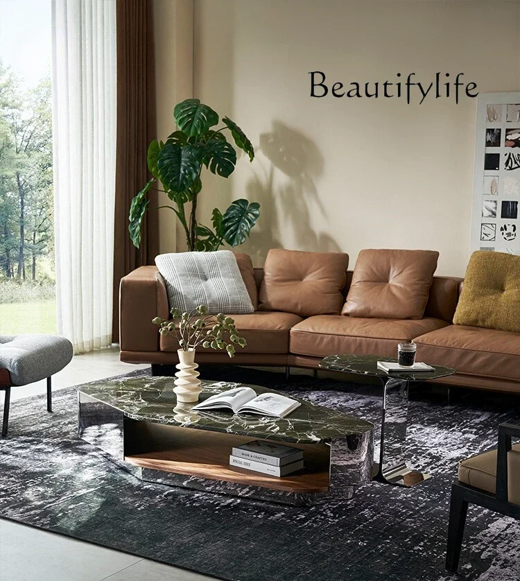 

Natural luxury stone coffee table light luxury large flat floor living room household high-end marble square coffee table