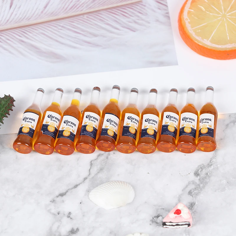 【M】10Pcs 1:6 Dollhouse Miniature Resin Beer Bottle Simulation Wine Bottle Model Doll House Accessories Kids Toys