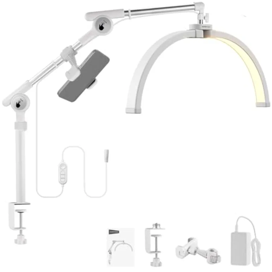 

Basics 22" Half Moon Lash Light with Articulating Desk Clamp Mount Stand/Phone Holder 32W Foldable LED Nail Tech Table Arc Lamp