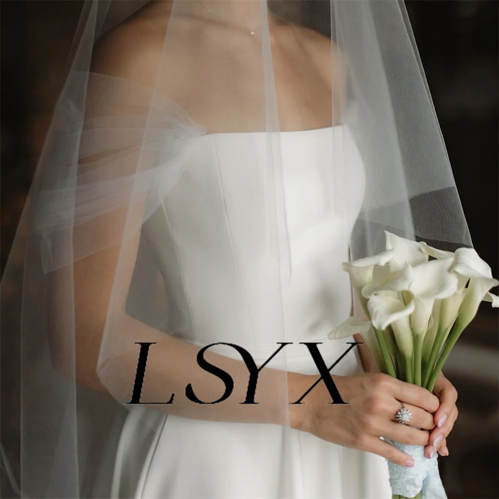 Lsyx Off Shoulder Eenvoudige Plooien Trouwjurk Voor Vrouwen Elegante Rits Rug A Line Court Trein Bruidsjurk Op Maat Gemaakt