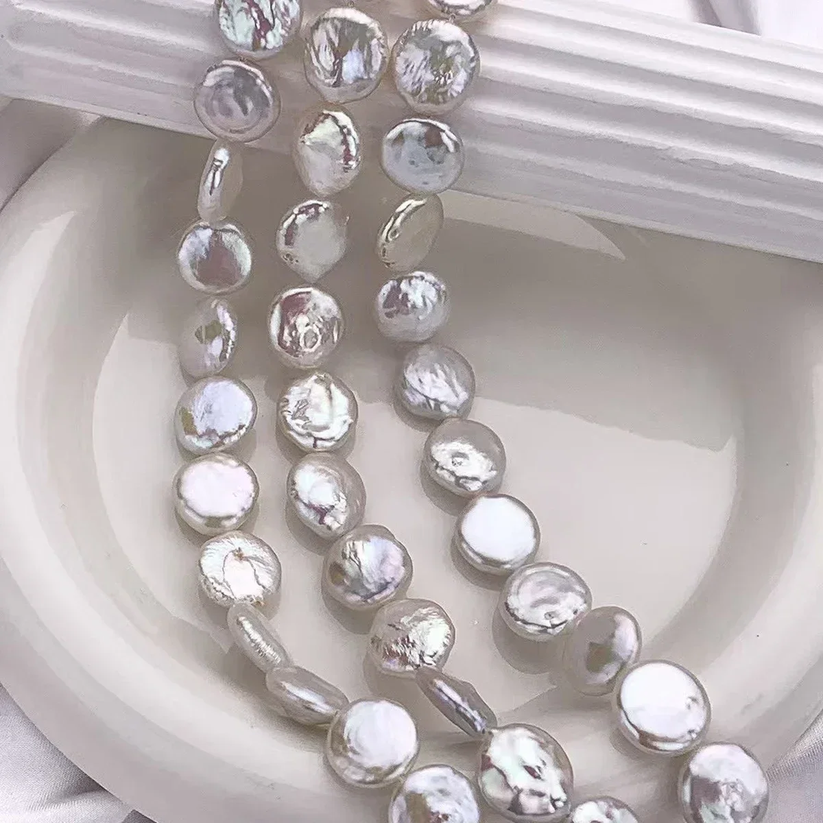 

13-15mm 6A Flawless Natural Freshwater Pearl Flash Round Baroque Bead Women Gift Jewelry Make DIY Necklace Bracelet Accessories