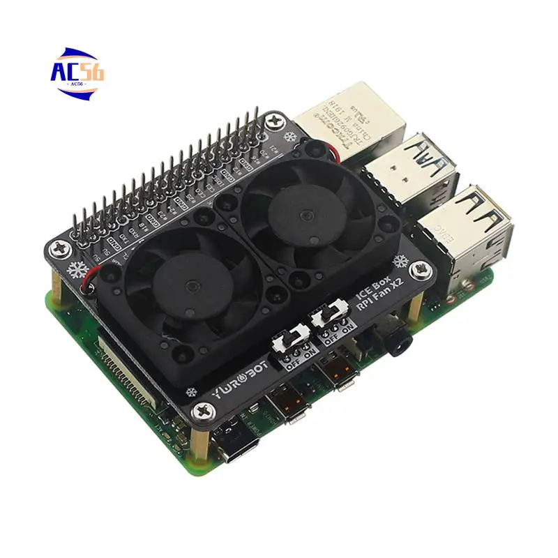 

AC56-модуль двойного вентилятора для Raspberry Pi, плата расширения вентилятора радиатора, макетная плата с модулем окружающего освещения LDE