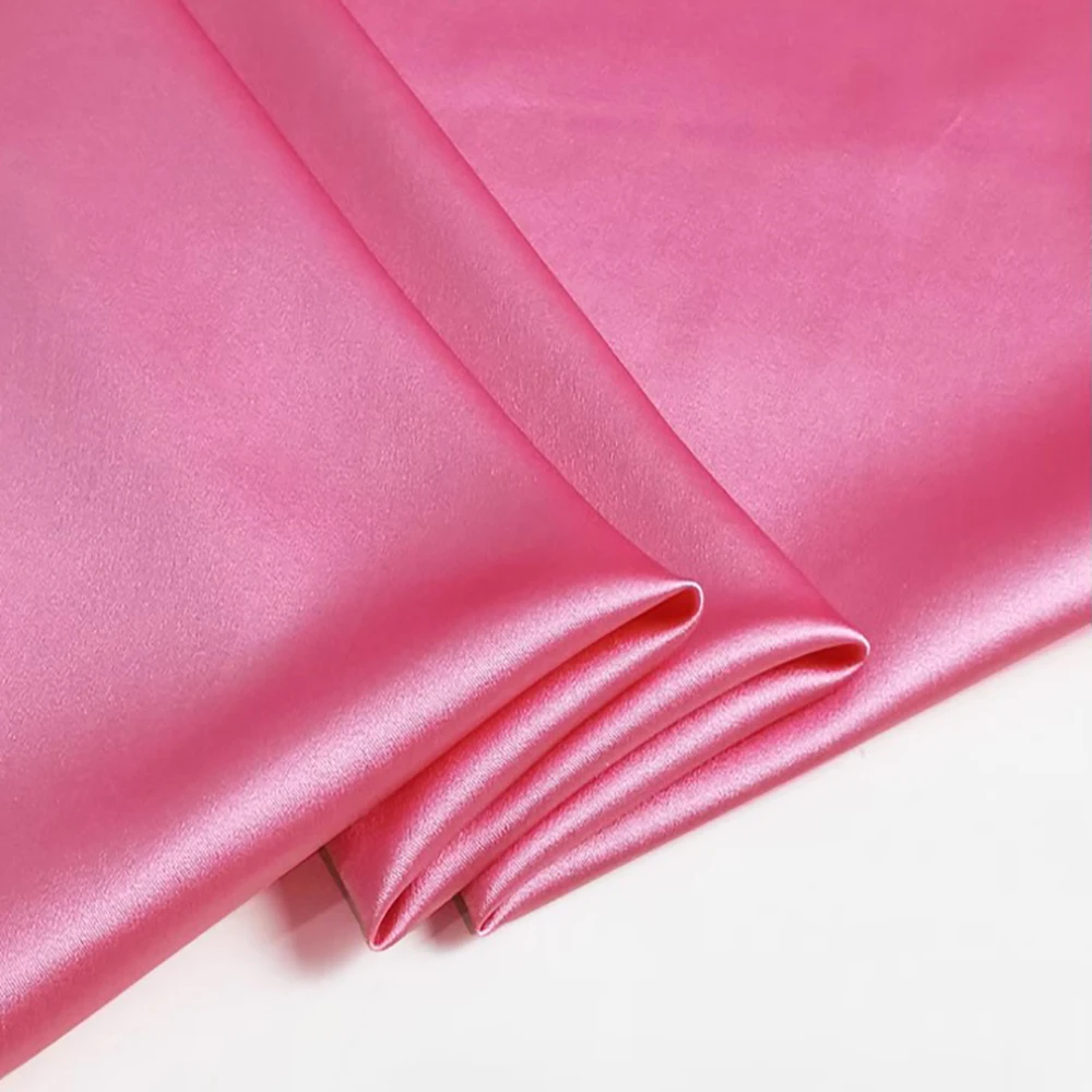 Natural Silk Stretch Satin140cm width 19momme Lycra Silk Fabric Shirt Evening Dress Sewing Material Barbie Pink