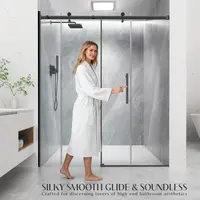 56-60 W x 72 H Sliding Shower Door with 8mm Tempered Glass, Matte Black, Single Panel, Reversible, Quiet Operation 2
