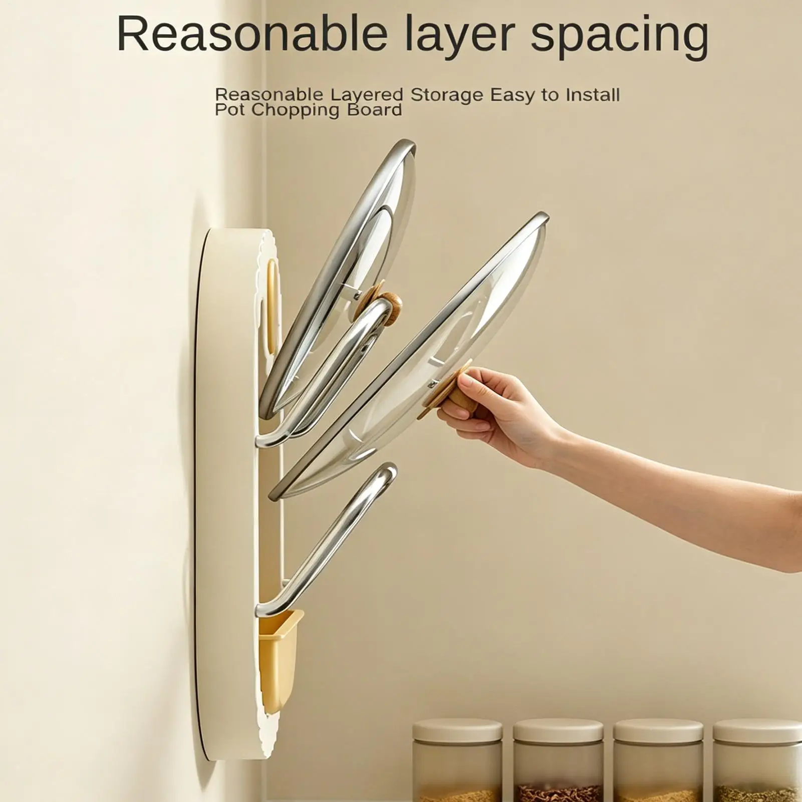 

Pot Lid Holder 2-Tier Rustproof No Drilling Wall Mounted Holder Pot Lid Organizer For Kitchen Cabinet Cupboard Drawer Wall